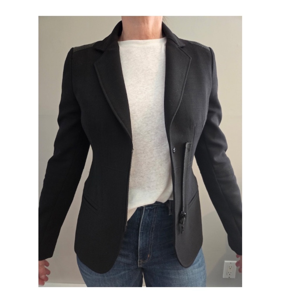 EDUN Contemporary Black Blazer with zipper and leather trim